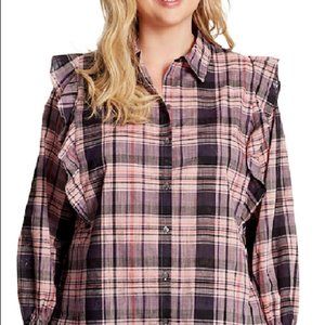 NWT Jessica Simpson Sadie Ruffle Plaid Shirt s S-M